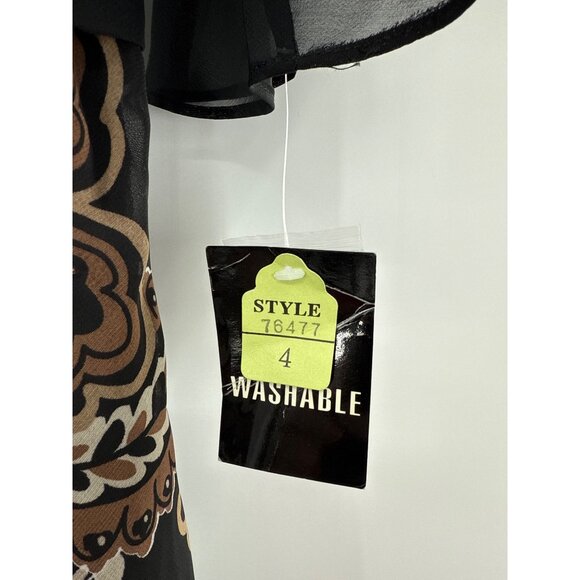 Studio I Black Chiffon Floral‎ Pattern Dress With Flutter Sleeves beaded size 4 - Picture 5 of 9